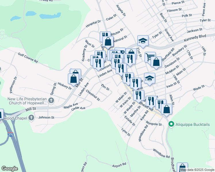 map of restaurants, bars, coffee shops, grocery stores, and more near 912 Cherry Street in Aliquippa
