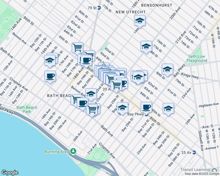 map of restaurants, bars, coffee shops, grocery stores, and more near 1946 86th Street in Brooklyn