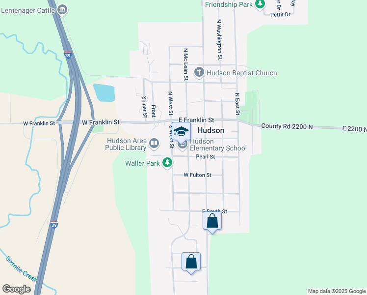 map of restaurants, bars, coffee shops, grocery stores, and more near 205 South McLean Street in Hudson