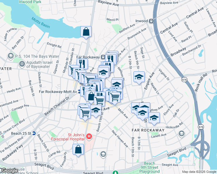 map of restaurants, bars, coffee shops, grocery stores, and more near 11-18 Foam Place in Queens