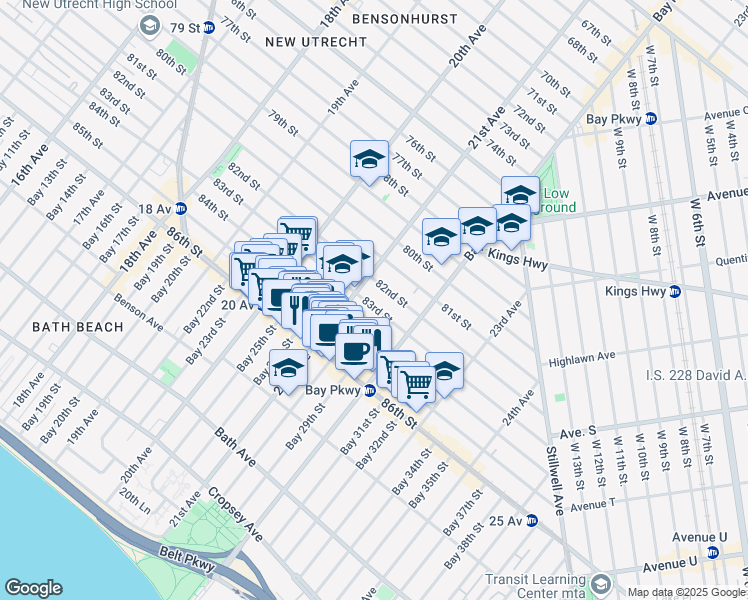 map of restaurants, bars, coffee shops, grocery stores, and more near 2121 83rd Street in Brooklyn