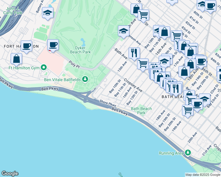 map of restaurants, bars, coffee shops, grocery stores, and more near 8921 15th Avenue in Brooklyn