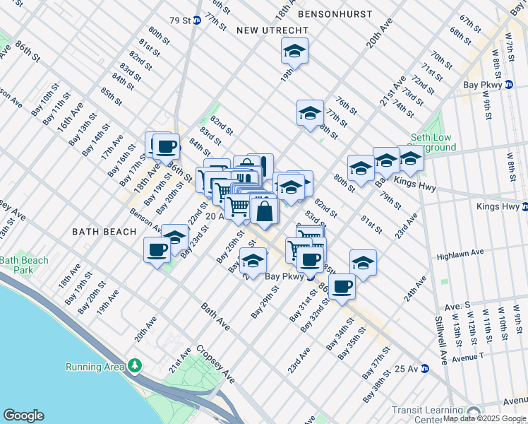 map of restaurants, bars, coffee shops, grocery stores, and more near 2032 84th Street in Brooklyn