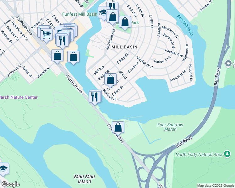 map of restaurants, bars, coffee shops, grocery stores, and more near 2759 East 66th Street in Brooklyn