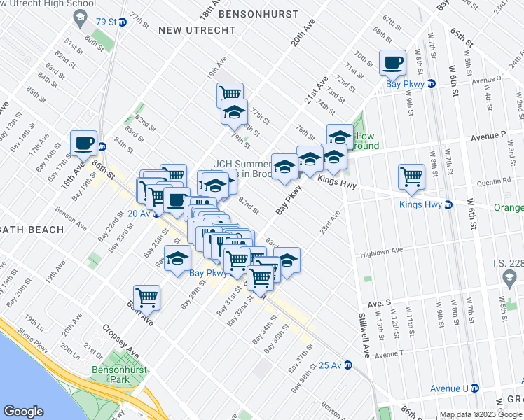 map of restaurants, bars, coffee shops, grocery stores, and more near 2154 81 Street in Brooklyn