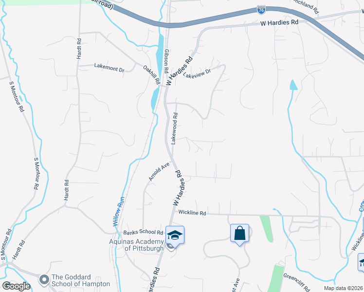 map of restaurants, bars, coffee shops, grocery stores, and more near 4996 Lakewood Road in Gibsonia