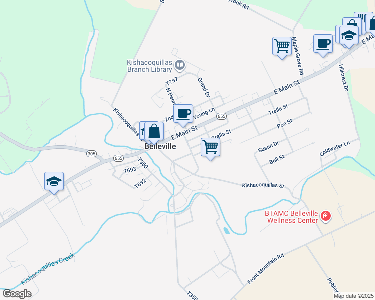 map of restaurants, bars, coffee shops, grocery stores, and more near 36 South Penn Street in Belleville