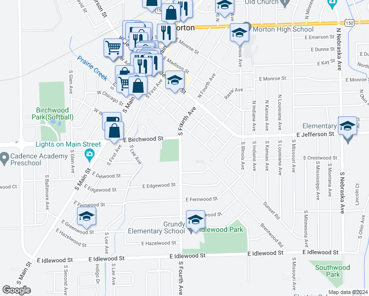map of restaurants, bars, coffee shops, grocery stores, and more near 500 South Fourth Avenue in Morton
