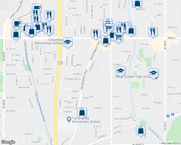 map of restaurants, bars, coffee shops, grocery stores, and more near 3352 8065 South in West Jordan
