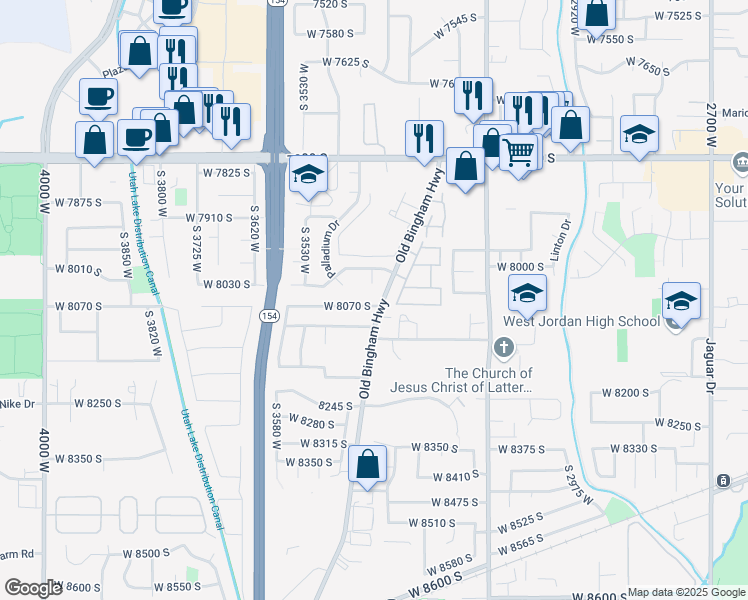 map of restaurants, bars, coffee shops, grocery stores, and more near 3400 West 8070 South in West Jordan