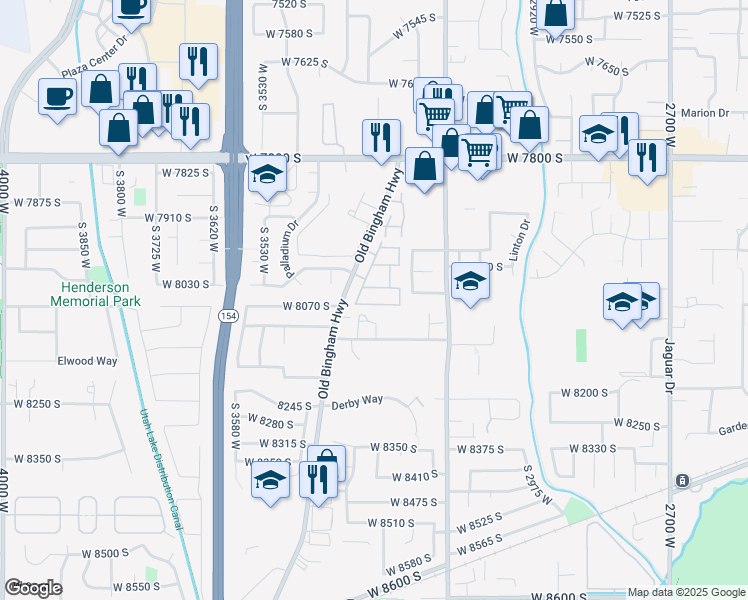 map of restaurants, bars, coffee shops, grocery stores, and more near 3332 Lower Newark Way in West Jordan
