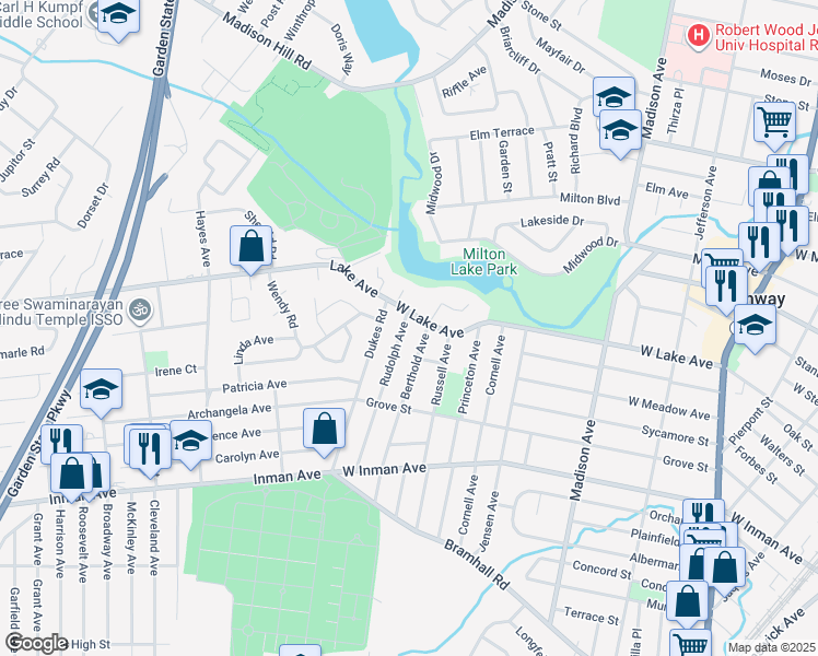 map of restaurants, bars, coffee shops, grocery stores, and more near 371 Rudolph Avenue in Rahway