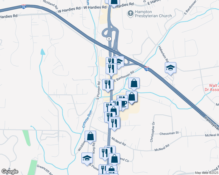 map of restaurants, bars, coffee shops, grocery stores, and more near 4991 William Flinn Highway in Gibsonia