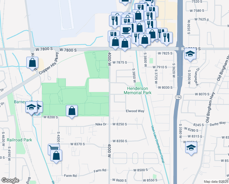 map of restaurants, bars, coffee shops, grocery stores, and more near 3958 Mapleleaf Way in West Jordan