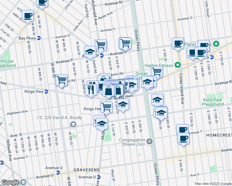 map of restaurants, bars, coffee shops, grocery stores, and more near 1833 East 2nd Street in Brooklyn