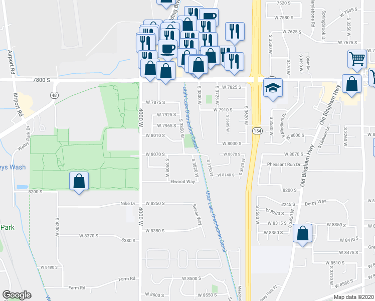 map of restaurants, bars, coffee shops, grocery stores, and more near 8048 S 3850 W in West Jordan