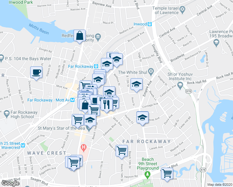 map of restaurants, bars, coffee shops, grocery stores, and more near 13-16 Dinsmore Avenue in Queens