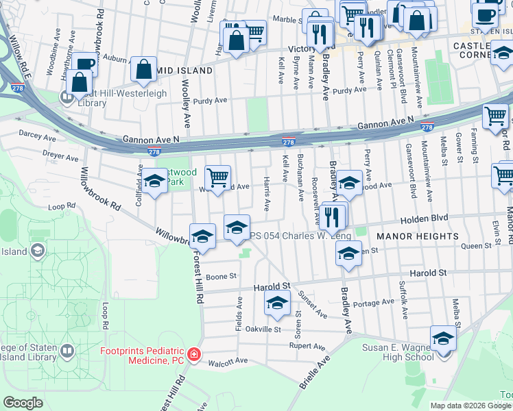 map of restaurants, bars, coffee shops, grocery stores, and more near 704 Harris Avenue in Staten Island
