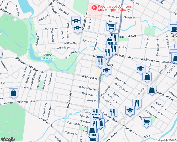 map of restaurants, bars, coffee shops, grocery stores, and more near 752 Jefferson Avenue in Rahway