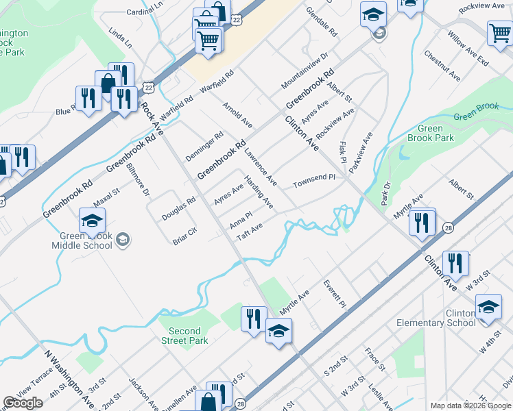 map of restaurants, bars, coffee shops, grocery stores, and more near 717 West Rockview Avenue in North Plainfield