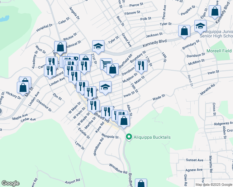 map of restaurants, bars, coffee shops, grocery stores, and more near 2001 Main Street in Aliquippa