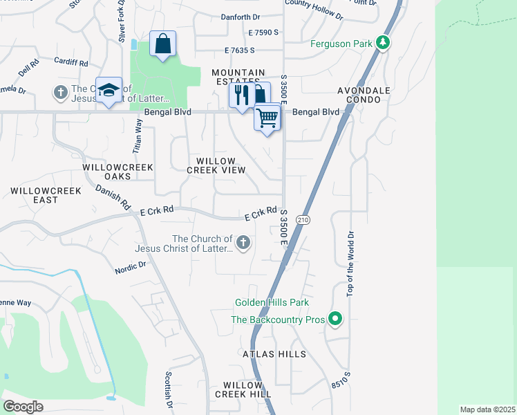 map of restaurants, bars, coffee shops, grocery stores, and more near 3435 East Creek Road in Cottonwood Heights