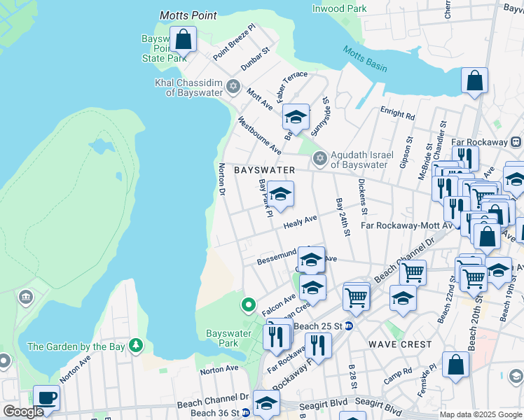 map of restaurants, bars, coffee shops, grocery stores, and more near 29-09 Coldspring Road in Queens