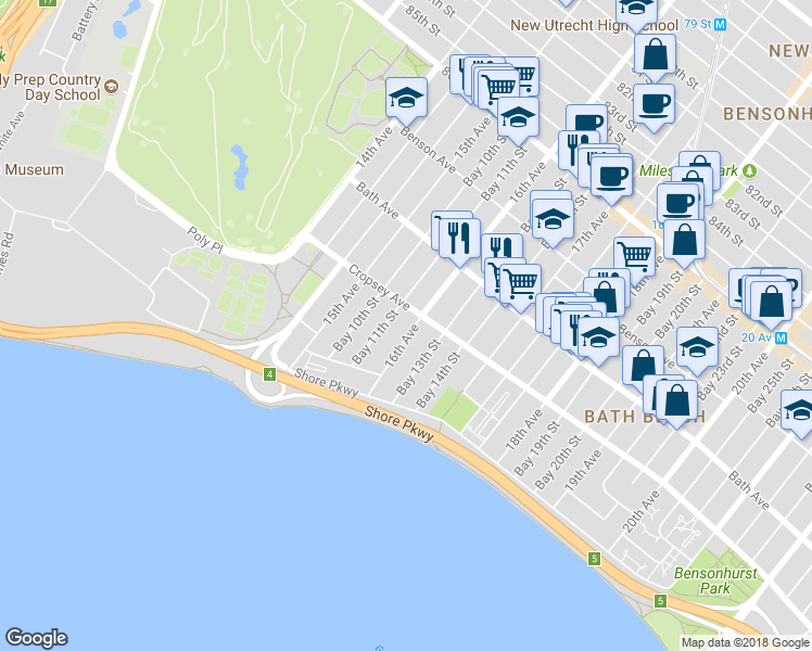 map of restaurants, bars, coffee shops, grocery stores, and more near 8860 16th Avenue in Brooklyn