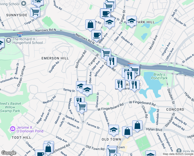 map of restaurants, bars, coffee shops, grocery stores, and more near 609 Britton Avenue in Staten Island
