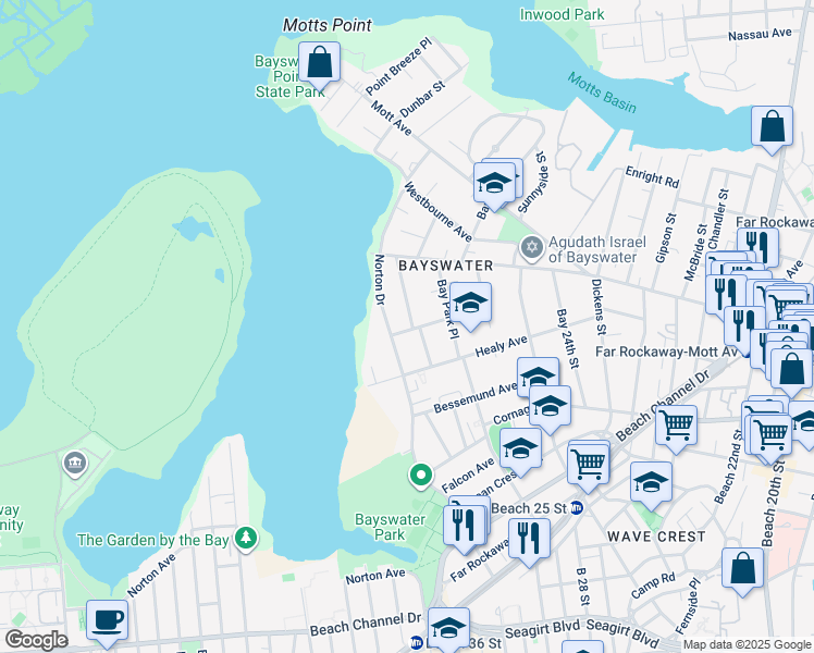 map of restaurants, bars, coffee shops, grocery stores, and more near 31-04 Coldspring Road in Queens
