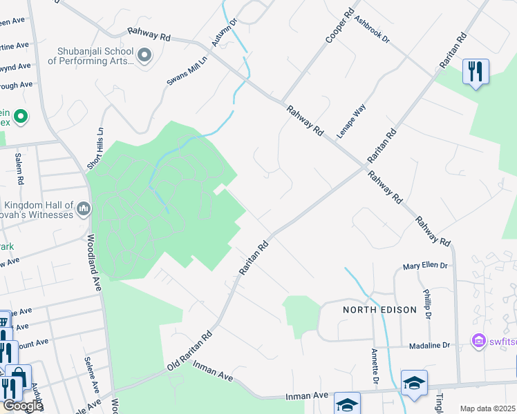 map of restaurants, bars, coffee shops, grocery stores, and more near 1539 Frank Street in Scotch Plains