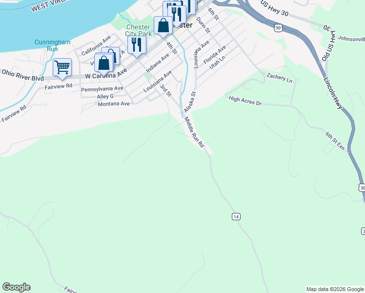 map of restaurants, bars, coffee shops, grocery stores, and more near 39 Velmont Drive in Chester