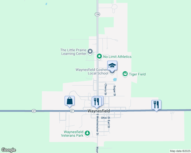 map of restaurants, bars, coffee shops, grocery stores, and more near 507 North Westminster Street in Waynesfield