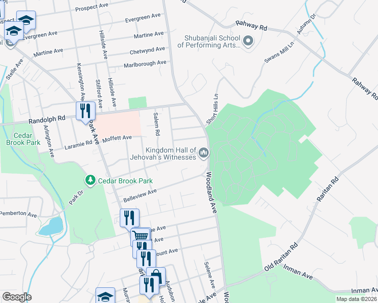 map of restaurants, bars, coffee shops, grocery stores, and more near 1451 South End Parkway in Plainfield