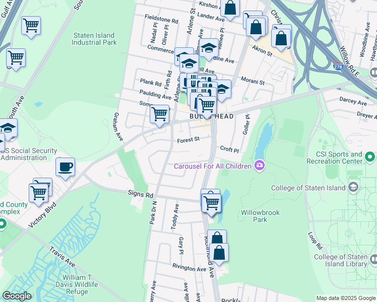 map of restaurants, bars, coffee shops, grocery stores, and more near 11 Dawson Court in Staten Island