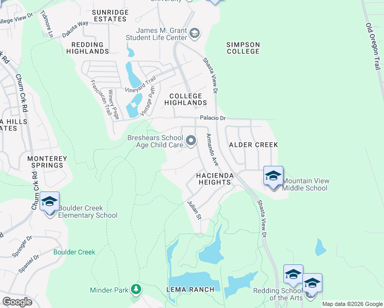 map of restaurants, bars, coffee shops, grocery stores, and more near 2097-2099 Maudray Way in Redding