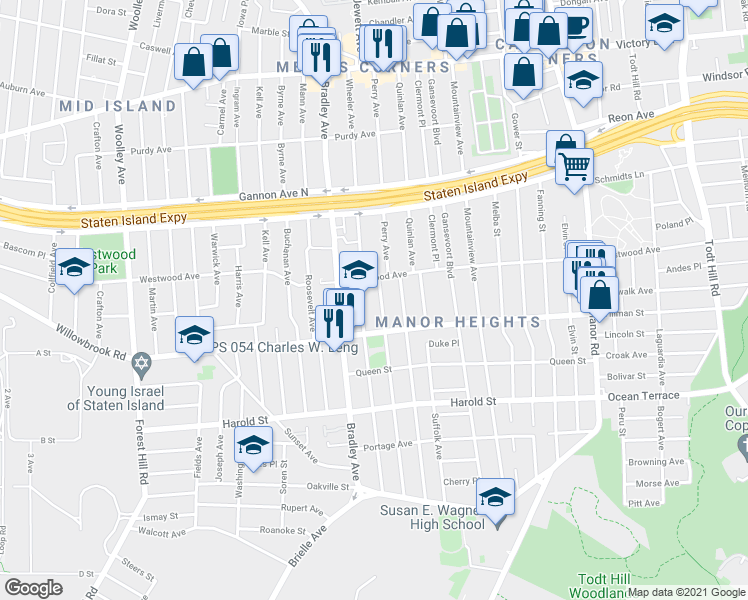 map of restaurants, bars, coffee shops, grocery stores, and more near 28 Graves Street in Staten Island