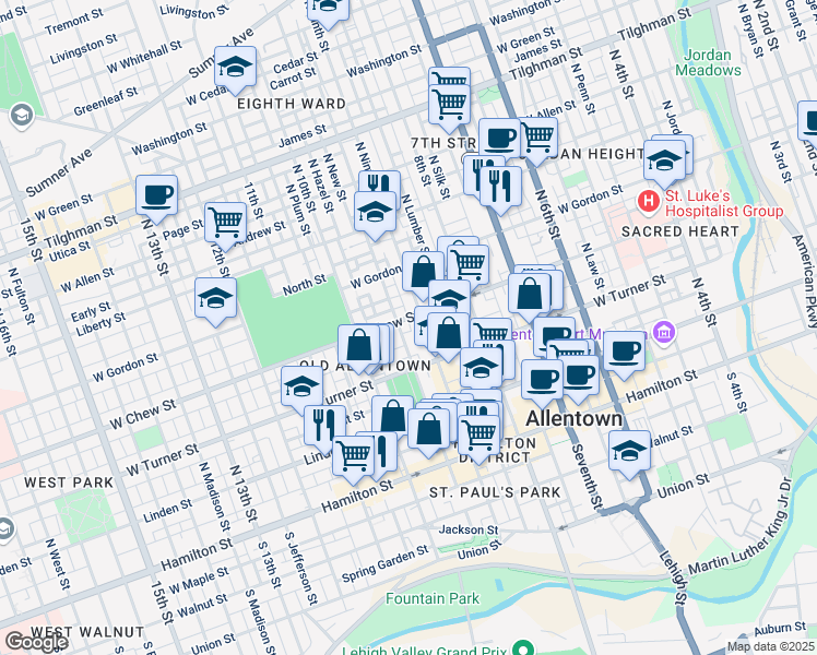 map of restaurants, bars, coffee shops, grocery stores, and more near 928 West Chew Street in Allentown