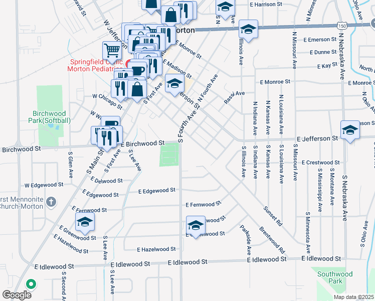 map of restaurants, bars, coffee shops, grocery stores, and more near 500 South Fourth Avenue in Morton