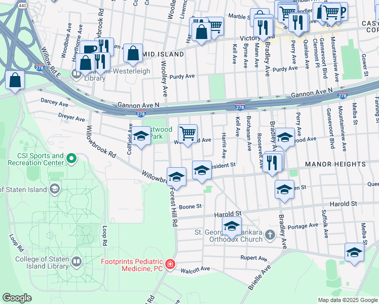 map of restaurants, bars, coffee shops, grocery stores, and more near 242 Ardmore Avenue in Staten Island