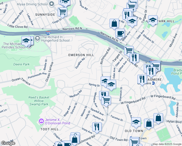 map of restaurants, bars, coffee shops, grocery stores, and more near 25 Wilsonview Place in Staten Island