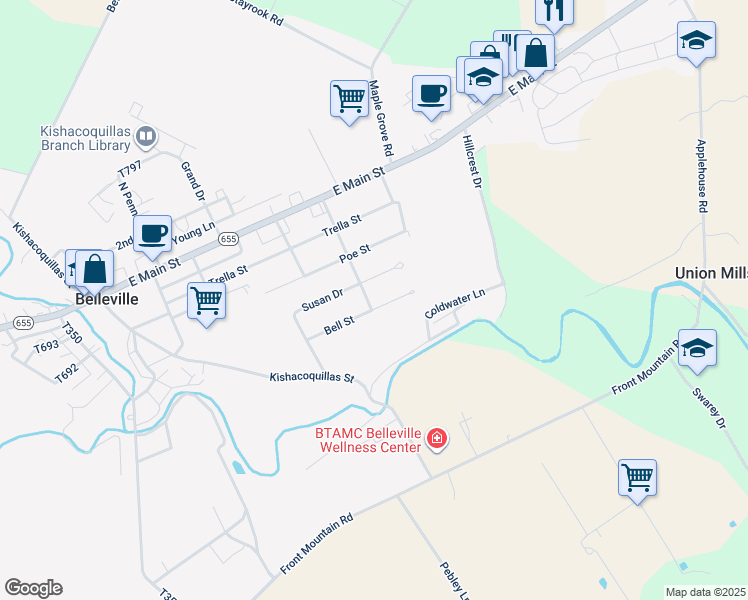 map of restaurants, bars, coffee shops, grocery stores, and more near 115 Grandview Street in Belleville