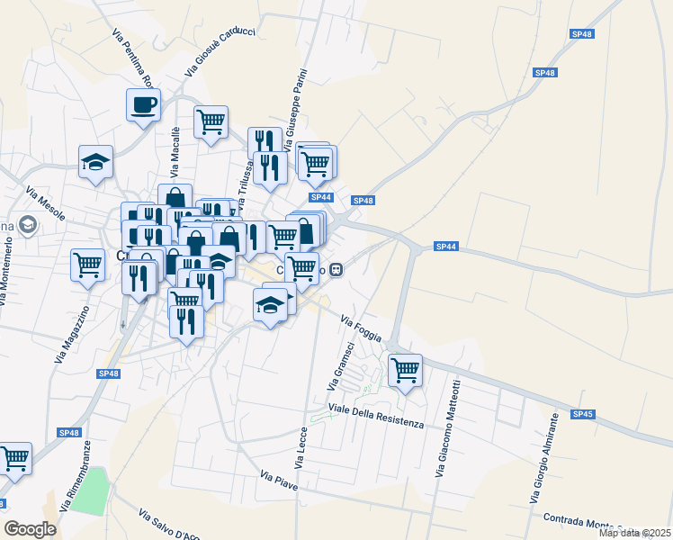 map of restaurants, bars, coffee shops, grocery stores, and more near 6 Via Enrico Toti in Crispiano