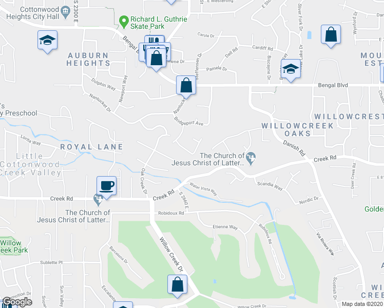 map of restaurants, bars, coffee shops, grocery stores, and more near 7970 South Grand Vista Way in Cottonwood Heights