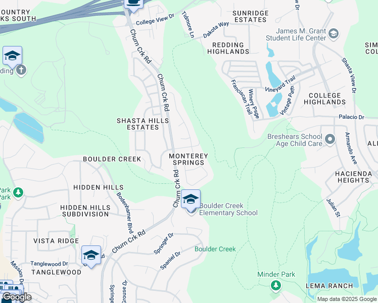 map of restaurants, bars, coffee shops, grocery stores, and more near 704 Fountain Circle in Redding