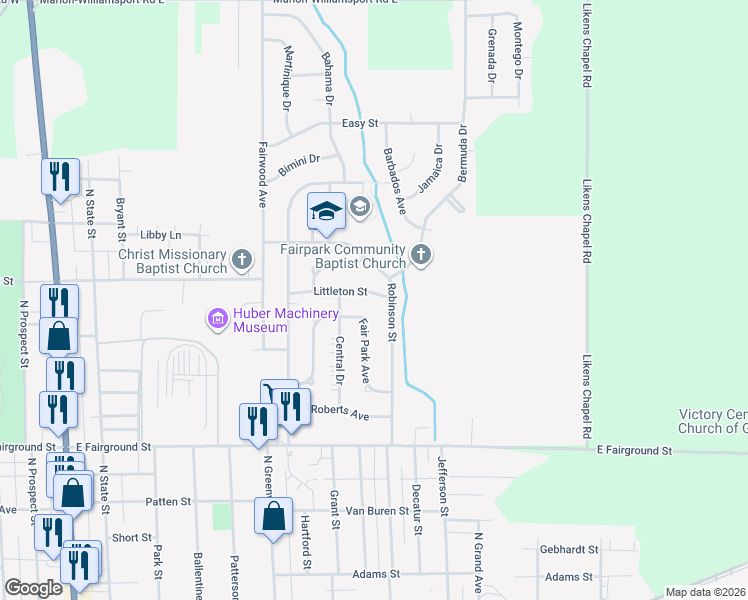 map of restaurants, bars, coffee shops, grocery stores, and more near 571 Littleton Street in Marion