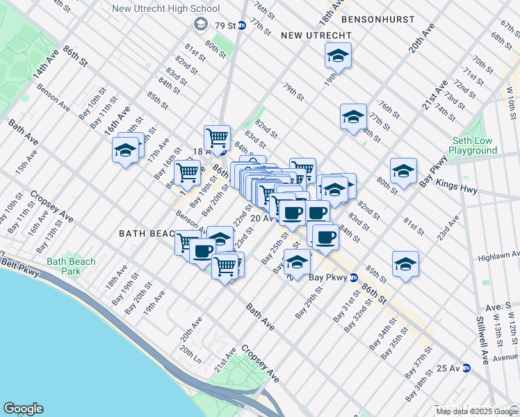 map of restaurants, bars, coffee shops, grocery stores, and more near 1946 86th Street in Brooklyn