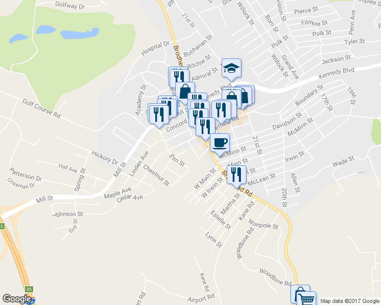 map of restaurants, bars, coffee shops, grocery stores, and more near 912 Cherry St in Aliquippa