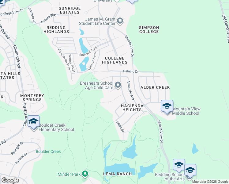 map of restaurants, bars, coffee shops, grocery stores, and more near 2097 Maudray Way in Redding