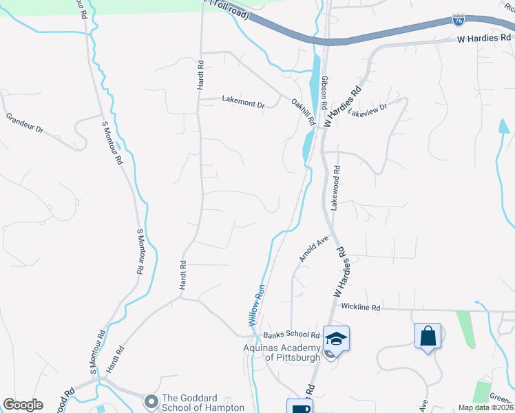 map of restaurants, bars, coffee shops, grocery stores, and more near 2430 Rihn Strasse in Gibsonia